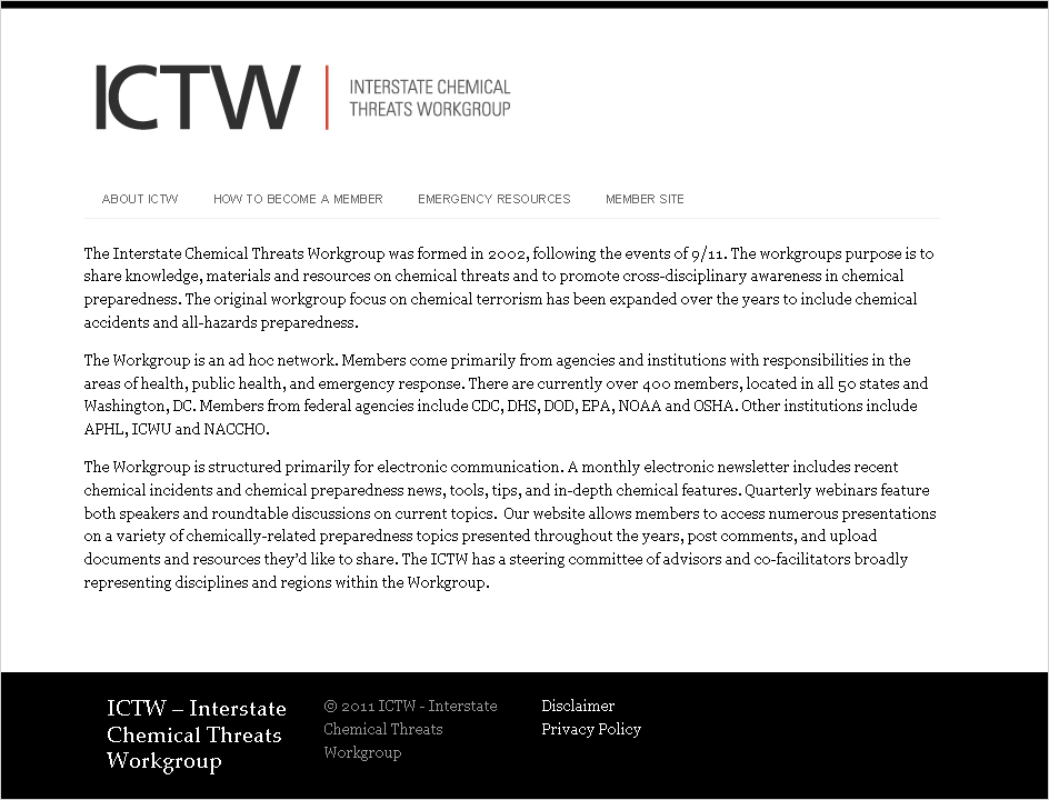 ICTW &mdash; Interstate Chemical Threats Workgroup project screenshot