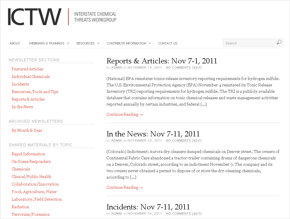ICTW &mdash; Interstate Chemical Threats Workgroup project screenshot